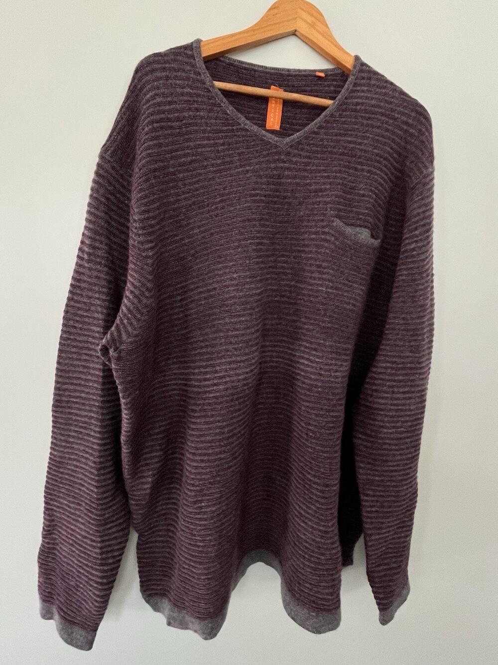Robert Comstock Wool Sweater Mens XXXL Vertical Purple Ribbed V-Neck EUC